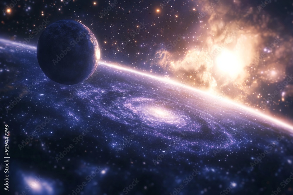 Space cosmic illustration with planets scene created with Generative AI Space cosmic illustration with planets scene created with Generative AI