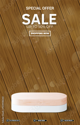 special offer sale discount portait template banner with blank space 3d podium for social media feed product sale with abstract gradient brown background design2