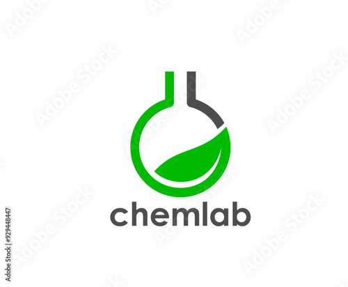 Science lab icon. Isolated vector chemical laboratory flask with green toxic liquid. Exploration, discovery, advancement in biotechnology research. Scientific experimentation and innovation emblem
