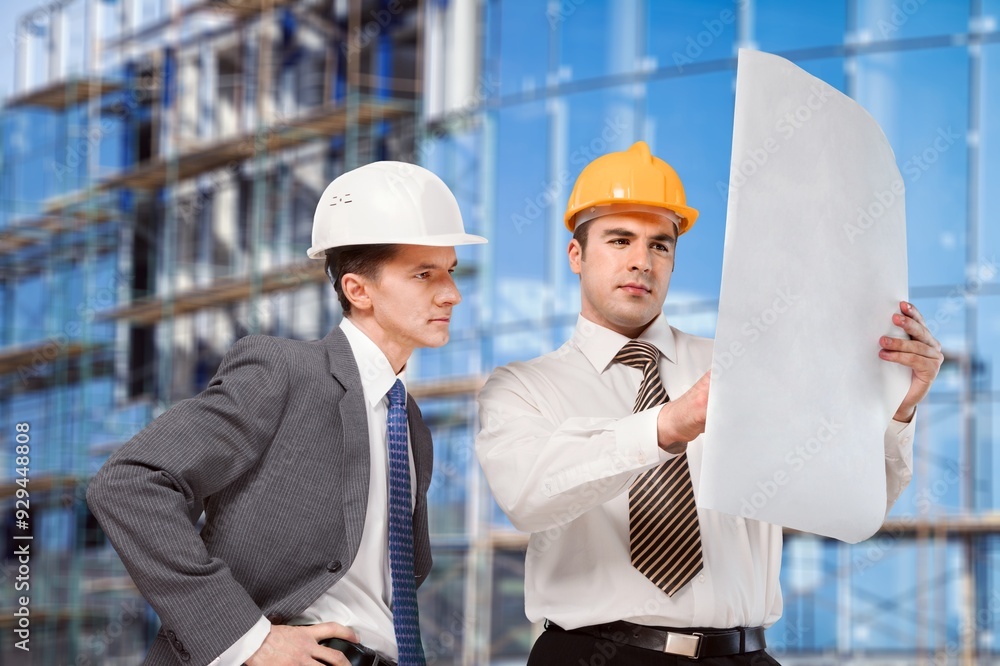 Two engineer working at construction site building project, Two engineer working at construction site building project,