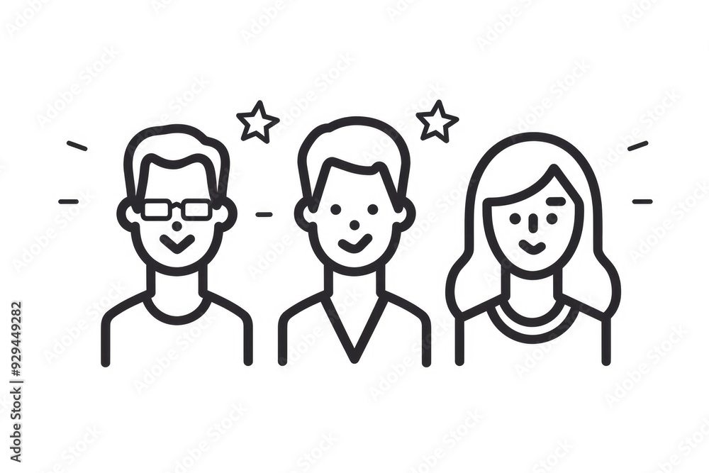 A simple illustration of three individuals gazing up at the night sky, surrounded by stars A simple illustration of three individuals gazing up at the night sky, surrounded by stars
