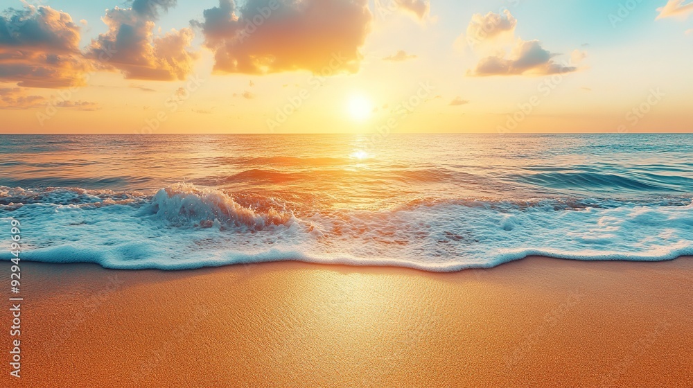 Closeup sea sand beach. Inspire tropical beach seascape horizon. Orange and golden sunset sky calmness tranquil relaxing sunlight summer mood. Vacation travel holiday banner Closeup sea sand beach. Inspire tropical beach seascape horizon. Orange and golden sunset sky calmness tranquil relaxing sunlight summer mood. Vacation travel holiday banner