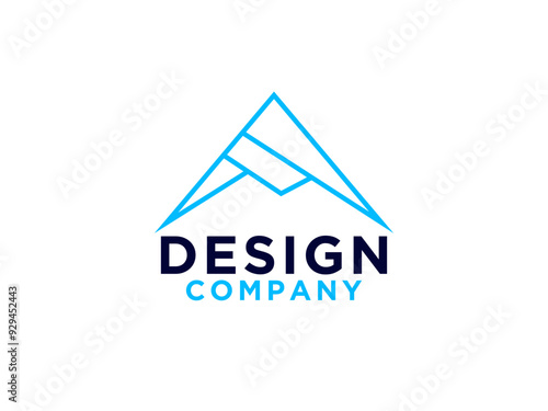 Abstract Mountain Logo. Blue Mount Silhouette Geometric Triangle Shape isolated on White Background. 