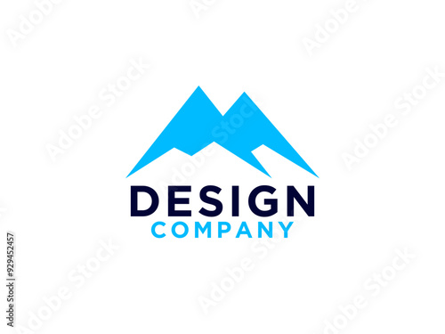 Abstract Mountain Logo. Blue Mount Silhouette Geometric Triangle Shape isolated on White Background. 