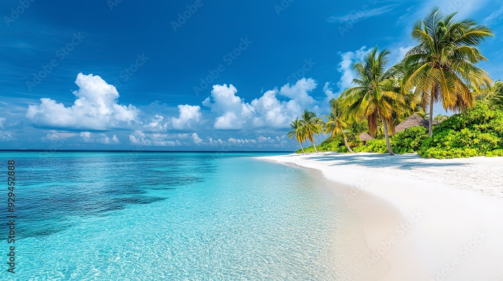 Fototapeta premium Maldives paradise with white sandy beach and clear blue sky