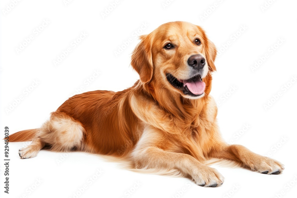 Golden Retriever dog - Canis lupus familiaris - great popular family domestic animal good with children isolated on white background tongue out while , ai Golden Retriever dog - Canis lupus familiaris - great popular family domestic animal good with children isolated on white background tongue out while , ai
