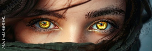 beautiful woman's yellow eyes 