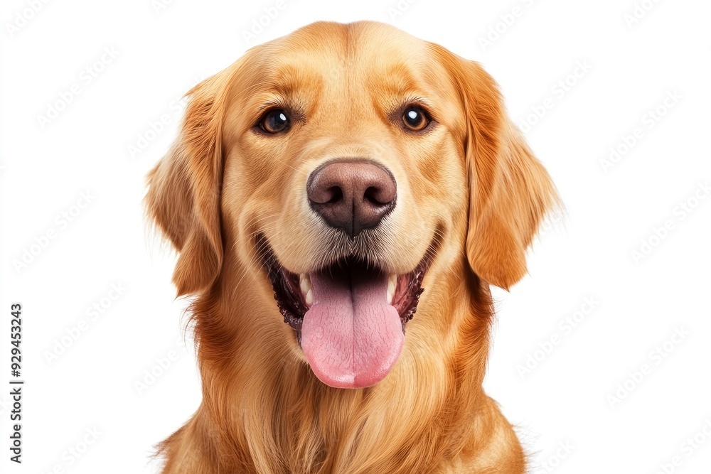 Golden Retriever dog - Canis lupus familiaris - great popular family domestic animal good with children isolated on white background tongue out while , ai Golden Retriever dog - Canis lupus familiaris - great popular family domestic animal good with children isolated on white background tongue out while , ai