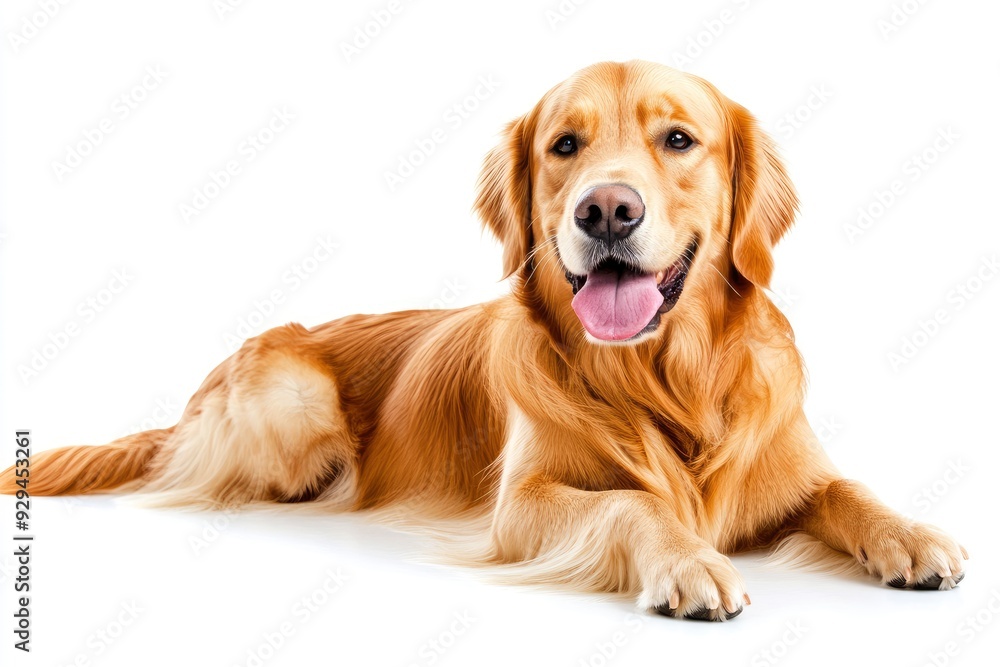 Golden Retriever dog - Canis lupus familiaris - great popular family domestic animal good with children isolated on white background tongue out while , ai Golden Retriever dog - Canis lupus familiaris - great popular family domestic animal good with children isolated on white background tongue out while , ai
