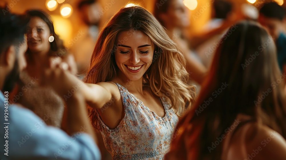 Group of people dancing at a salsa class, learning new moves and enjoying the rhythm Group of people dancing at a salsa class, learning new moves and enjoying the rhythm