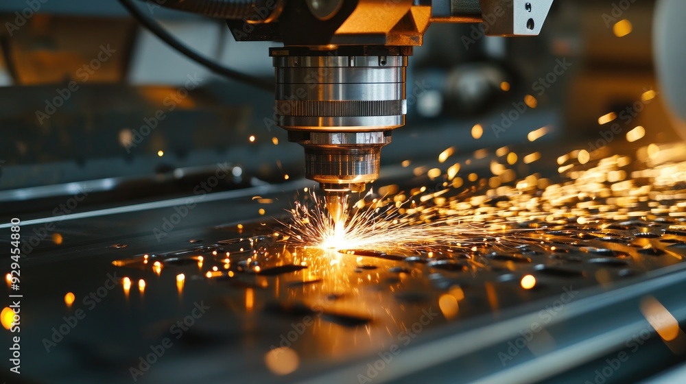 Worker operating a CNC machine in a metalworking shop, focused on precision cutting Worker operating a CNC machine in a metalworking shop, focused on precision cutting