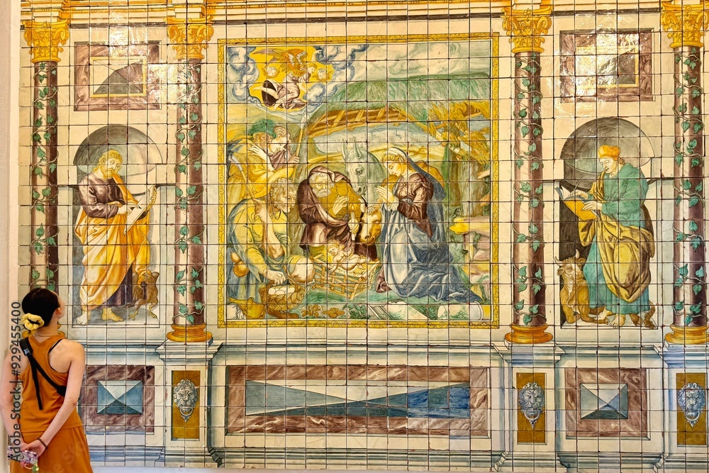 A tourist visiting National Tile Museum in Lisbon, Portugal
