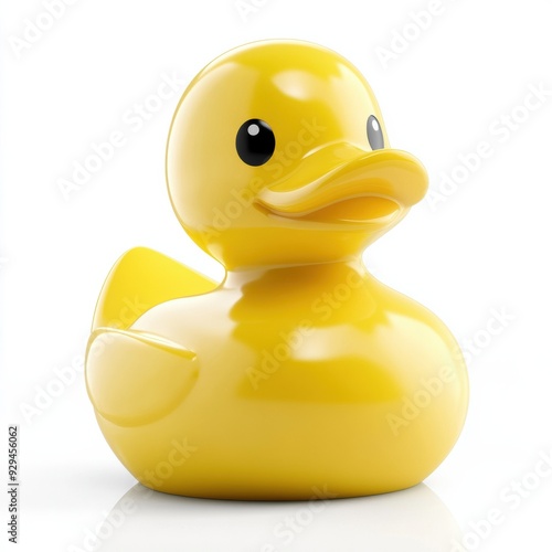 A yellow rubber duck sitting on a white surface with no background, AI