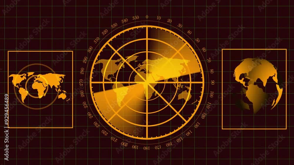 Brown color radar HUD screen animation, Digital technology radar screen ...