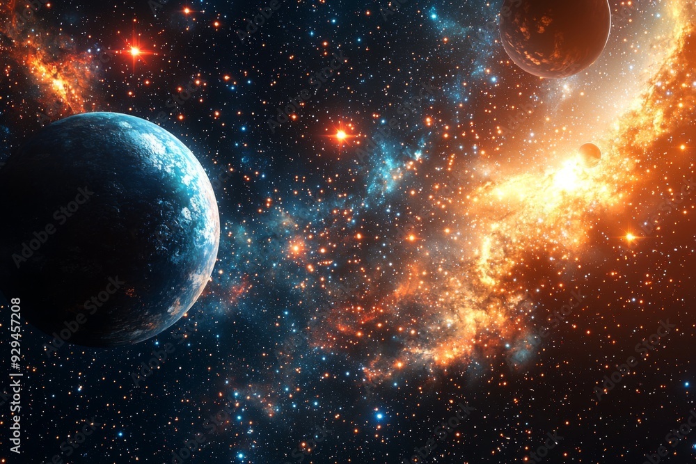 Obraz premium Space cosmic illustration with planets scene created with Generative AI
