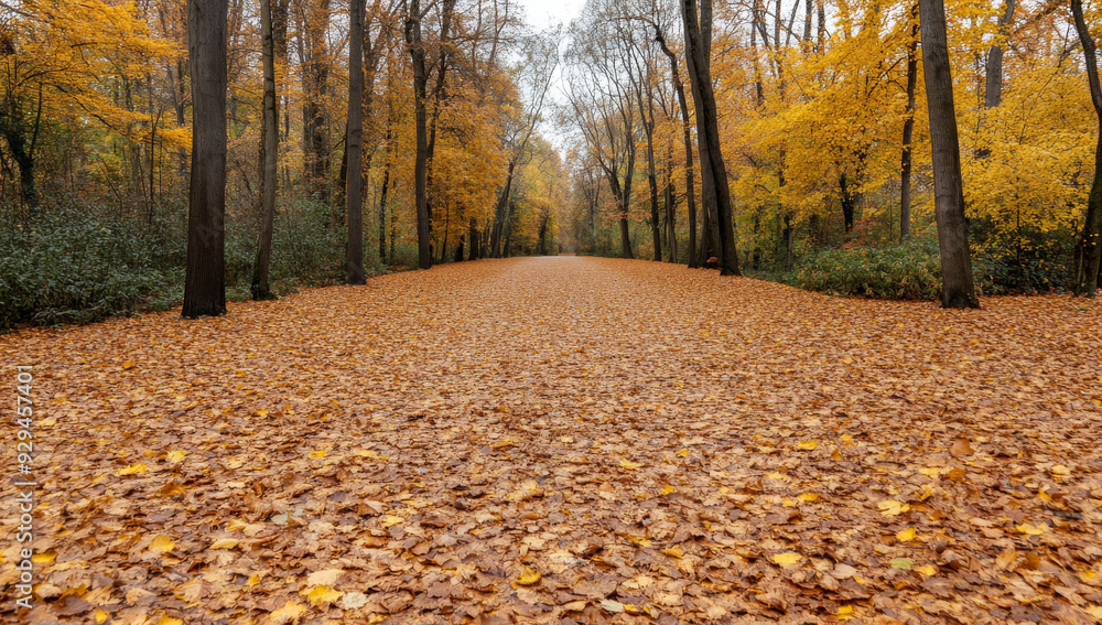 A field of autumn leaves with a few trees in the background A field of autumn leaves with a few trees in the background