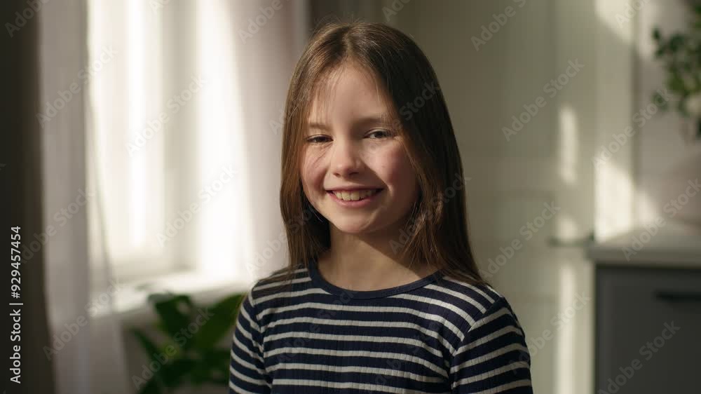 Happy Caucasian European little girl looking at camera smiling schoolgirl pupil daughter offspring child kid learner childhood enjoy positive portrait laugh female expression back to school home face Happy Caucasian European little girl looking at camera smiling schoolgirl pupil daughter offspring child kid learner childhood enjoy positive portrait laugh female expression back to school home face