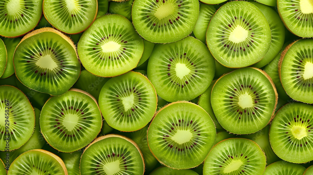 Fresh kiwi slices stacked together Fresh kiwi slices stacked together