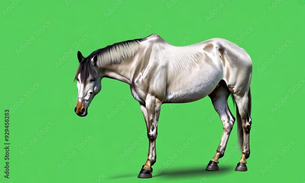 Side Profile of Standing Horse on green screen background with ai generated.
Side Profile of Standing Horse on green screen background with ai generated.