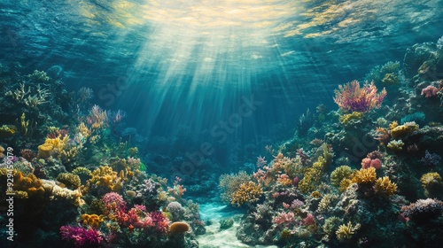 Wallpaper Mural Vibrant coral reef teeming with colorful marine life, with sunlight filtering through the crystal-clear water Torontodigital.ca