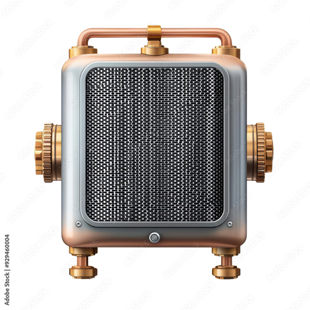 Fototapeta premium Vintage metal heater with a metallic finish, featuring intricate detailing and a classic design, perfect for retro-themed interiors. isolated on transparent background PNG