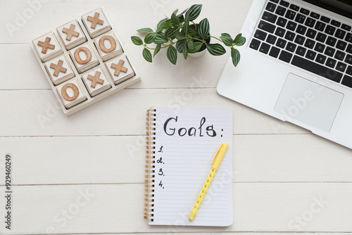 Notebook with list of goals...