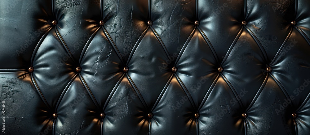 Fototapeta premium Black Leather Upholstery with Brass Buttons