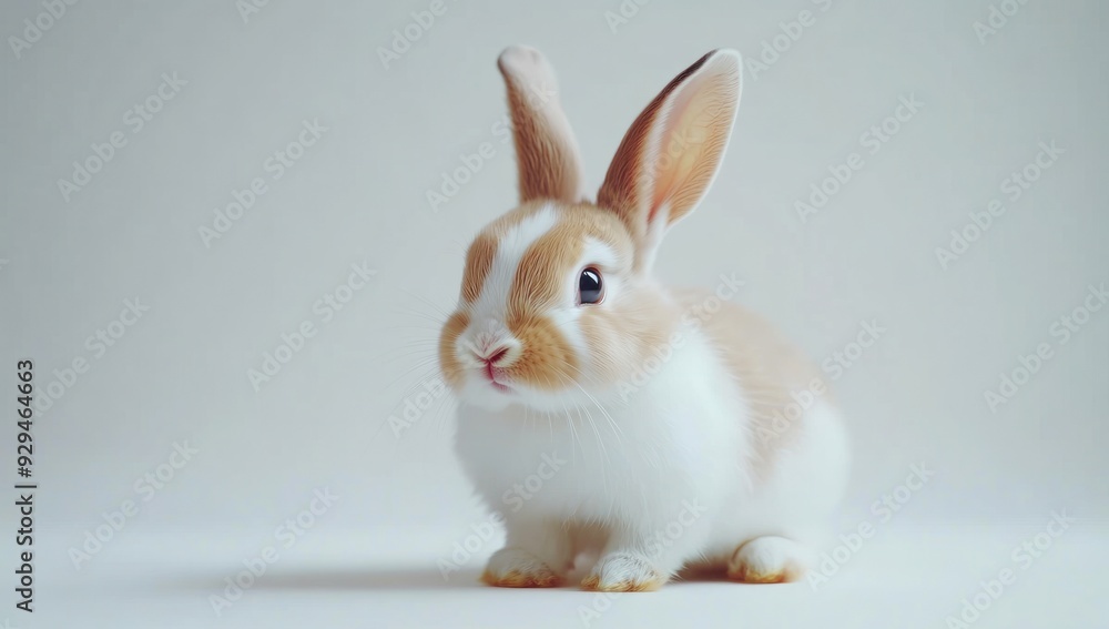 Cute brown and white bunny isolated on plain background Cute brown and white bunny isolated on plain background