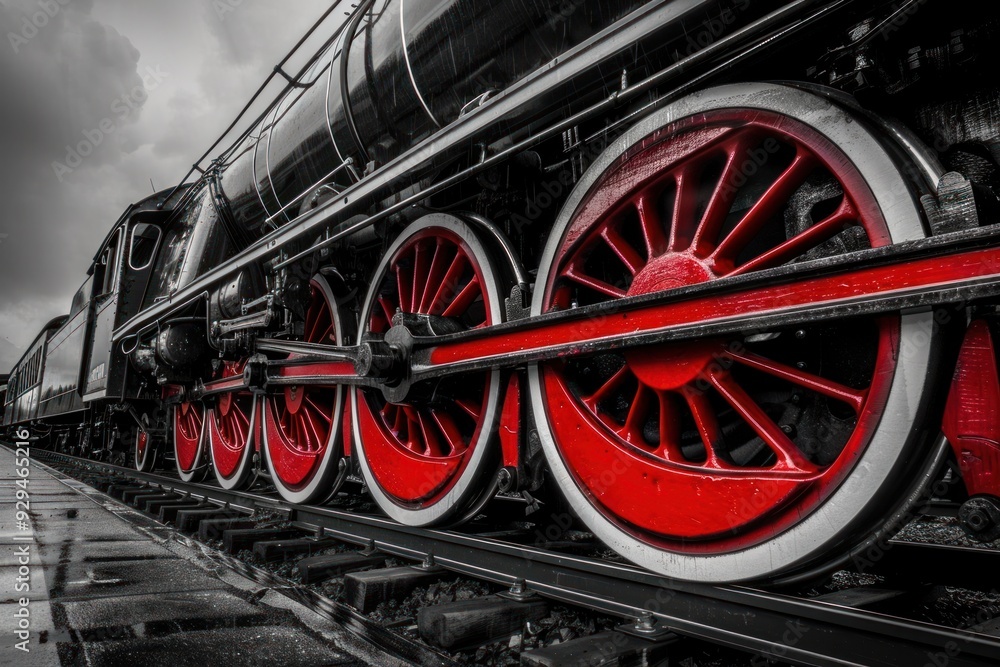 close up of the wheels and exterior of an old steam locomotive in black close up of the wheels and exterior of an old steam locomotive in black