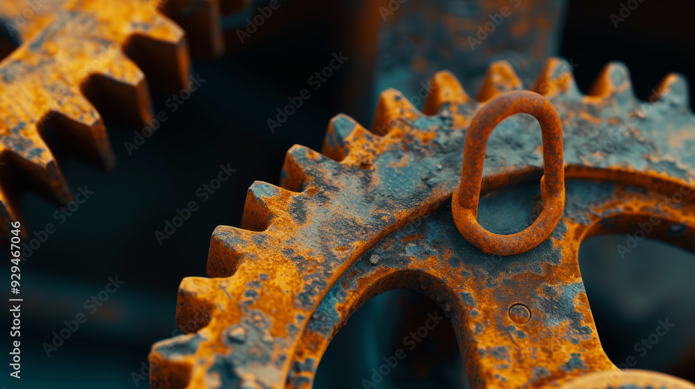Orange Rusty gears showing their age and wear Orange Rusty gears showing their age and wear