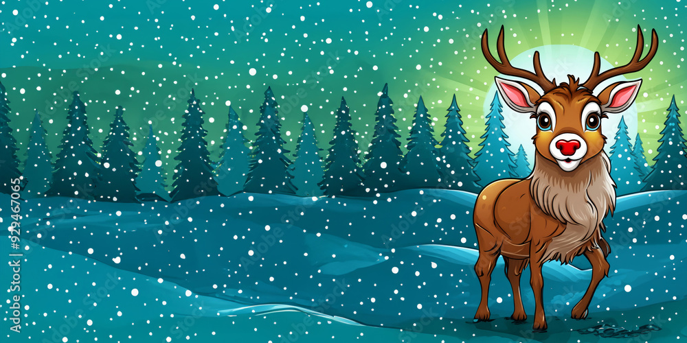 Fototapeta premium Panorama from cute Reindeer Portrait