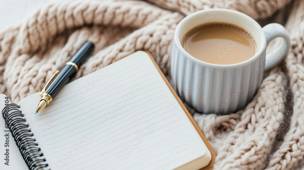 A cup of coffee and a pen on top of a blanket, AI A cup of coffee and a pen on top of a blanket, AI