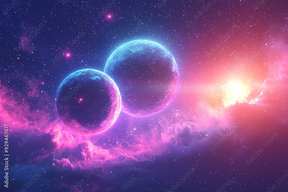 Fototapeta premium Space cosmic illustration with planets scene created with Generative AI