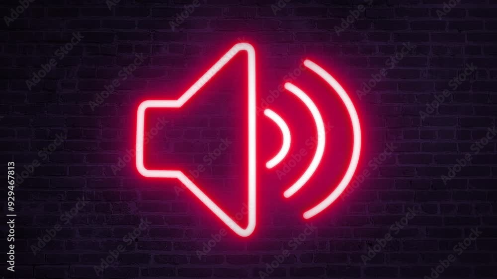 Red volume speaker bright neon sign electric lamp flashing effects footage motion design symbol animation brick wall fog background clip Red volume speaker bright neon sign electric lamp flashing effects footage motion design symbol animation brick wall fog background clip