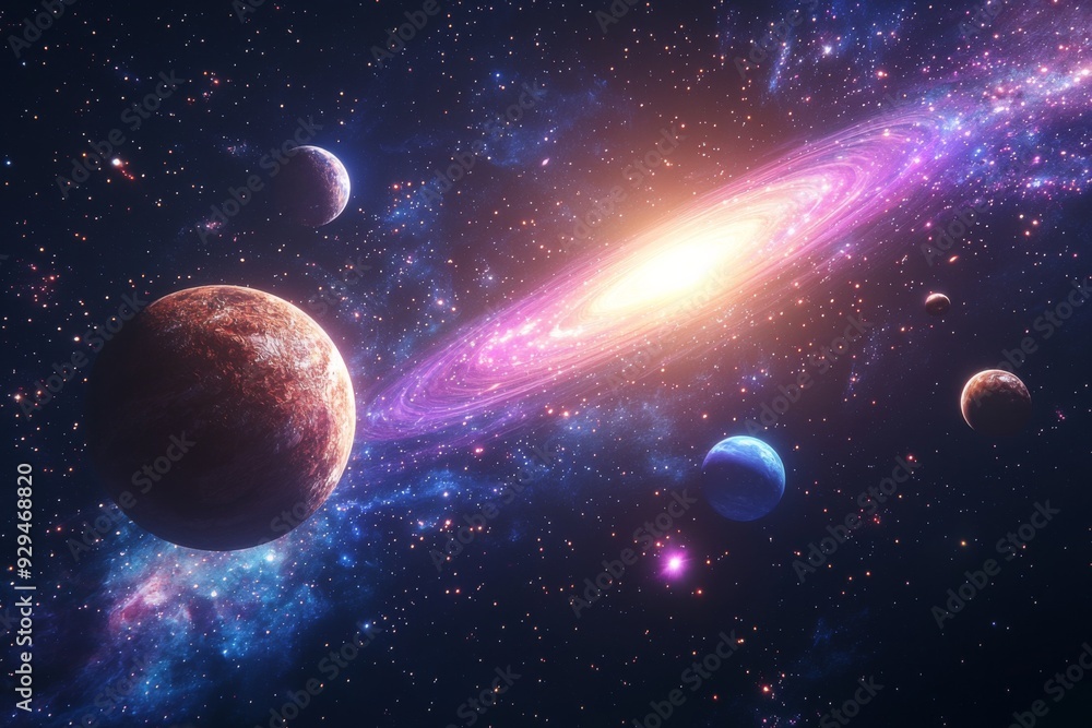 Space cosmic illustration with planets scene created with Generative AI Space cosmic illustration with planets scene created with Generative AI