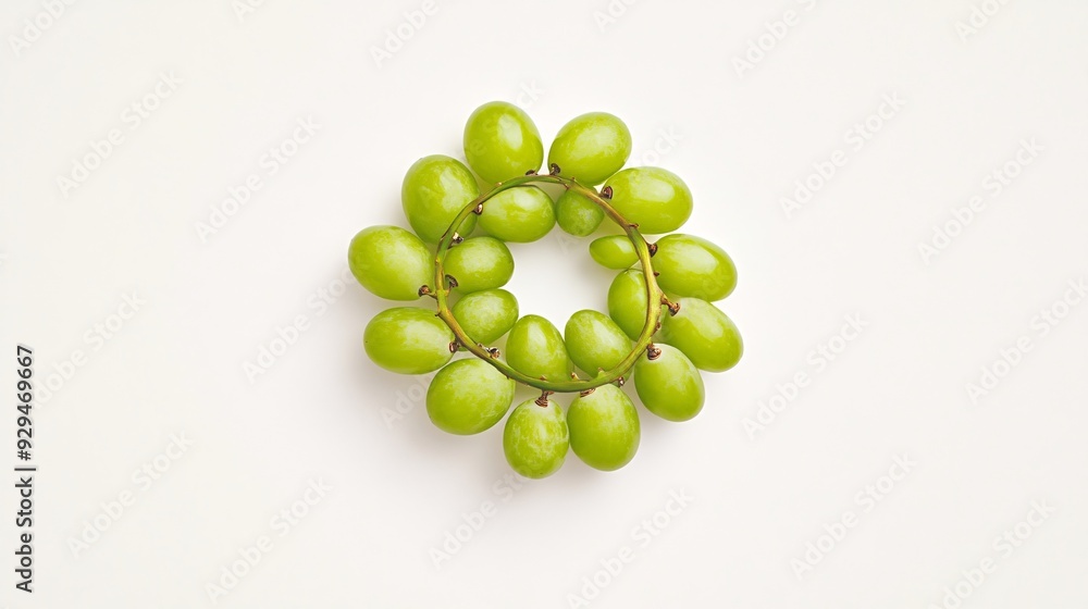 A circular arrangement of green grapes on a light background. A circular arrangement of green grapes on a light background.