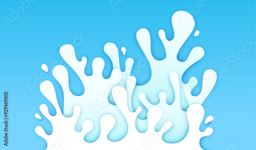 Paper cut milk drink splash and liquid cream wave with drops and splatters. Vector dairy farm food product origami art craft poster, 3d paper cut white milk splash, creamy texture flowing wave layers