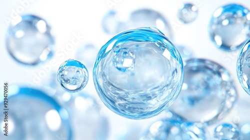 Wallpaper Mural Iridescent glass blue spheres on a white background, showcasing a modern design form with an emphasis on transparency and reflections. Torontodigital.ca