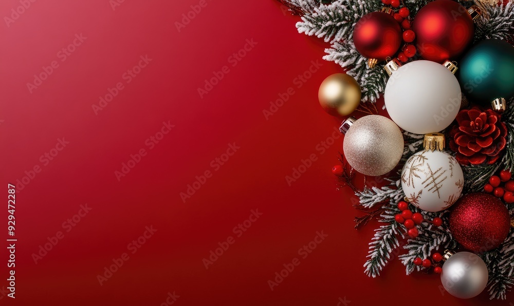 Festive Merry Christmas and Happy New Year Greeting with Bright Red Background Festive Merry Christmas and Happy New Year Greeting with Bright Red Background