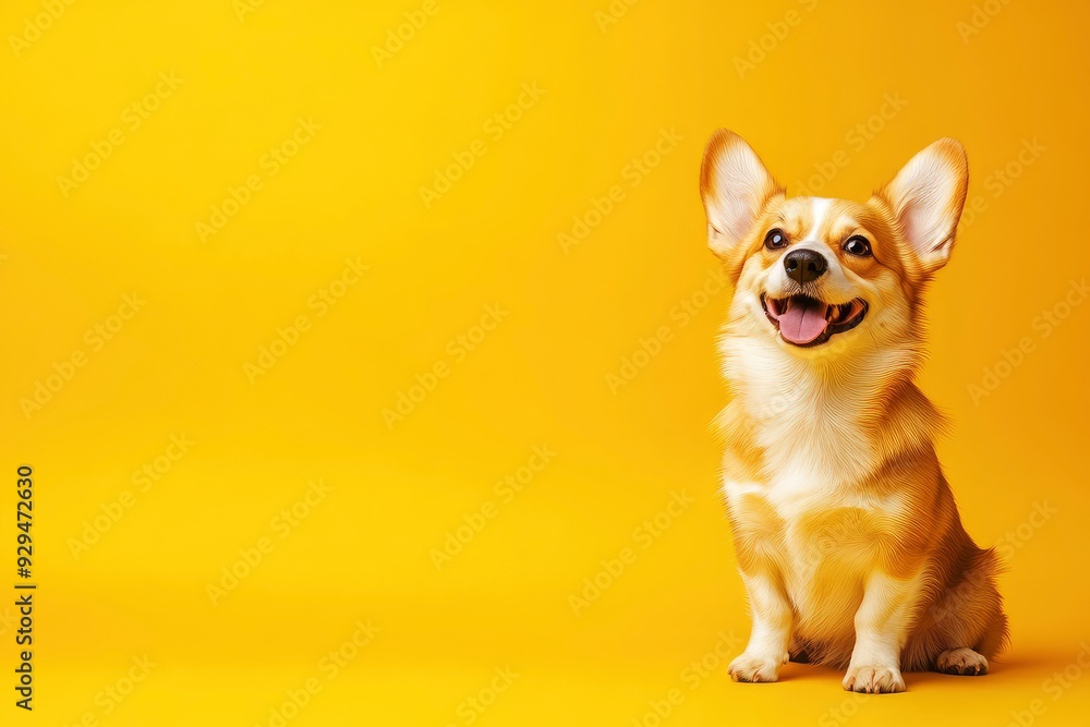 Happy puppy dog smiling on isolated color background. copy space , ai Happy puppy dog smiling on isolated color background. copy space , ai