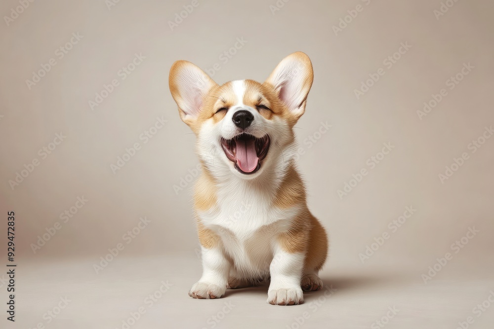 happy Puppy Welsh Corgi 14 Weeks old, dog winking, panting and sitting isolated , ai happy Puppy Welsh Corgi 14 Weeks old, dog winking, panting and sitting isolated , ai