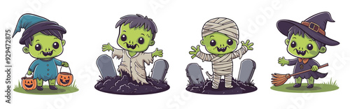 Adorable baby zombie spooky illustration, Generative AI