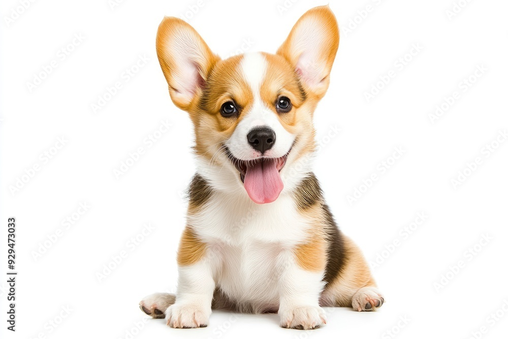 happy Puppy Welsh Corgi 14 Weeks old, dog winking, panting and sitting isolated , ai happy Puppy Welsh Corgi 14 Weeks old, dog winking, panting and sitting isolated , ai