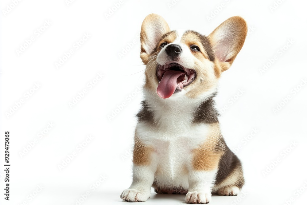 happy Puppy Welsh Corgi 14 Weeks old, dog winking, panting and sitting isolated , ai happy Puppy Welsh Corgi 14 Weeks old, dog winking, panting and sitting isolated , ai