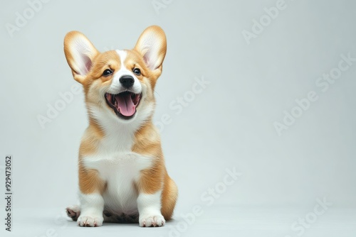 happy Puppy Welsh Corgi 14 Weeks old, dog winking, panting and sitting isolated , ai