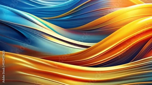 A dynamic abstract animation showcasing rhythmic flowing waves in vibrant shades of blue orange and white. The energetic movement creates a sense of harmony and continuous motion.