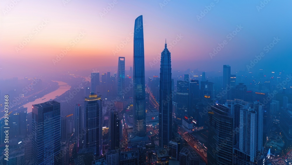 Obraz premium Aerial View of Shanghai Skyline at Sunrise