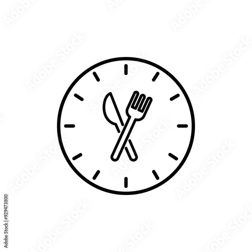 Dining clock icon. Clock with fork and knife. Cooking concept. vector design illustration isolated on background.