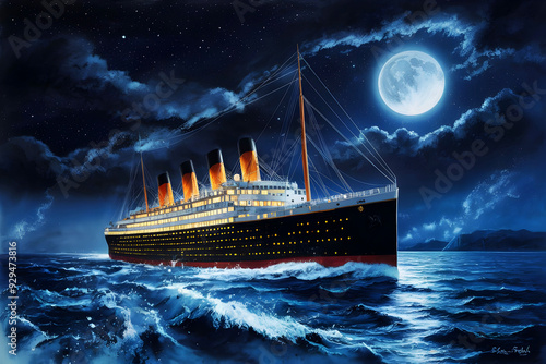 Wallpaper Mural The Titanic at night, under a full moon and starry sky. Torontodigital.ca