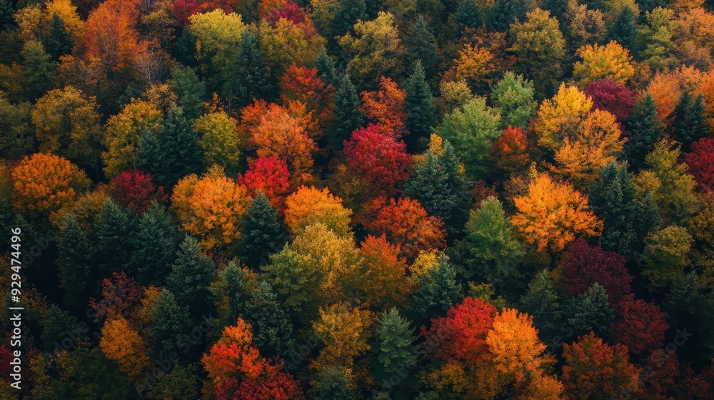 A vibrant aerial view of a forest showcasing autumn foliage in various colors. A vibrant aerial view of a forest showcasing autumn foliage in various colors.